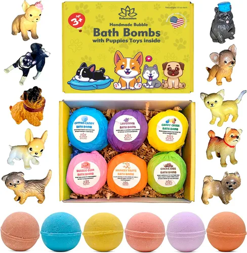 Bombas de baño orgánicas para niños con juguetes sorpresa dentro de cachorros pequeños - Bombas de burbujas naturales y seguras con aceites