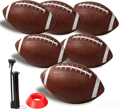 6 Pack 8.3" Inflatable Footballs with Pump and Kicking Tee,Rubber Junior Soft Small Toddler and Mini Footballs, Playground Balls for Kids