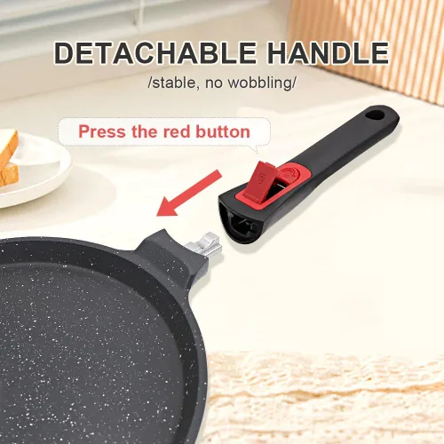Vista 2 de Sartén antiadherente para crepas con mango desmontable, sartén para tortilla Dosa Tawa de aluminio fundido de 8 pulgadas, compatible con inducción