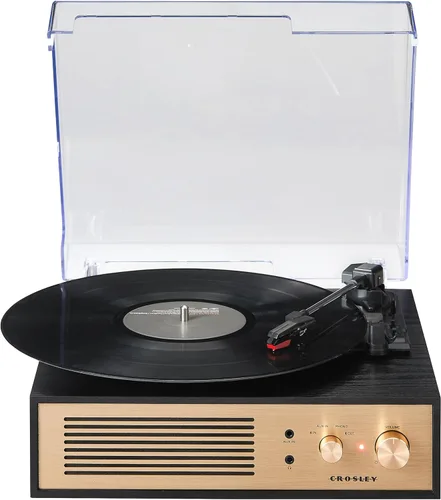 Vista 14 de Crosley CR6045A-BK Miles 3-Velocidades Bluetooth Entrada/Salida Reproductor de Discos Tocadiscos con Altavoces Integrados, Negro