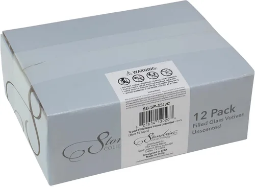 Stonebriar Paquete de 12 velas votivas sin perfume de vidrio transparente de larga combustión con cera de marfil