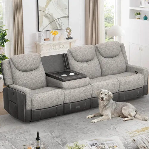 Vista 13 de Dresegmt Juego de sofá reclinable manual de dos plazas, sofá reclinable de 2 plazas con consola de almacenamiento y silla reclinable individual