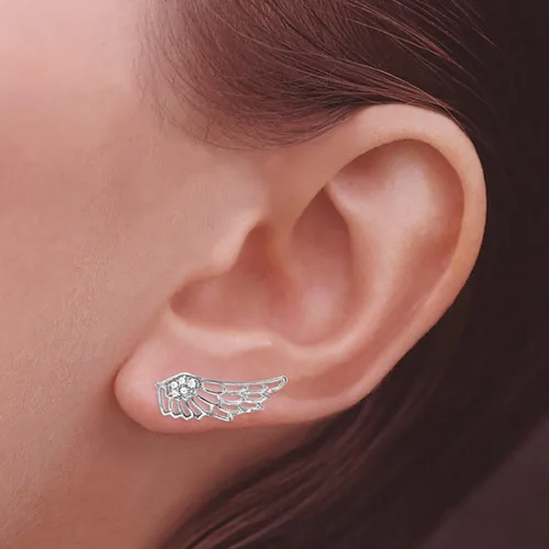 Vista 2 de The Ear Pin Pendientes de plata de ley con alas de águila con circonita cúbica, plata chapada en rodio, Circonia cúbica