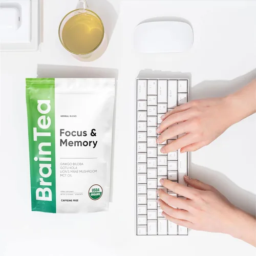 Vista 9 de Brain Tea Focus & Memory - Suplemento herbario nootrópico 4 en 1 certificado orgánico de Brain Tea con ginkgo biloba, gotu kola, hongo melena