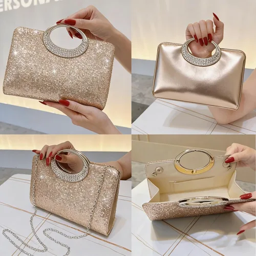 Vista 6 de Bolso de mano brillante 2026 para mujer, elegante y único, bolso de noche de poliéster