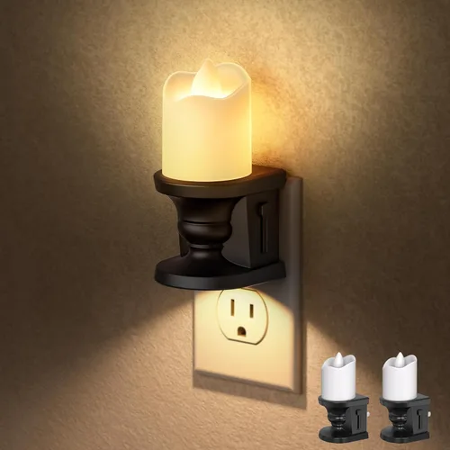 Vista 14 de Briignite Luces Nocturnas de Velas Sin Llama que se Enchufan a la Pared, Luz Nocturna LED Ámbar con Sensor de Anochecer a Amanecer, 0-100LM