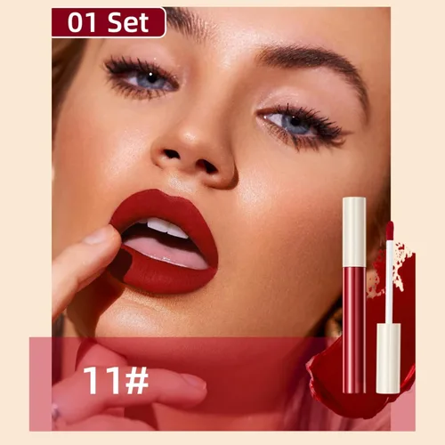 Vista 2 de Juego de 12 lápices labiales líquidos mate, impermeables, de larga duración, antiadherentes, Labiales Mate, juegos de brillo de labios para regalo