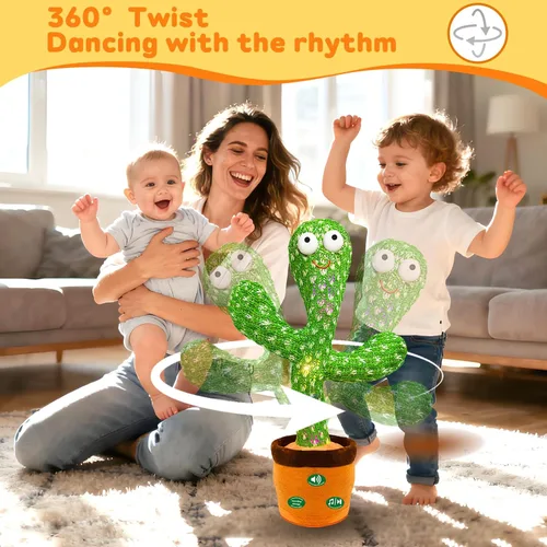 Vista 4 de Hunfur Juguete para bebé de cactus que imita, canta, repite lo que dices, graba Sunny Cactus mimics