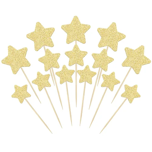 Vista 19 de Gyufise 42 piezas de tamaño mixto negro pequeña estrella para cupcakes con purpurina Twinkle Star Cupcake Picks boda compromiso despedida de soltera