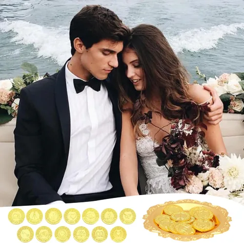 Vista 5 de TINGKU Juego de 13 Monedas de Unidad para Ceremonia de Boda Arras de Boda con Bandeja Placa Boda Arrhae Moneda Católica