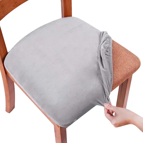 Vista 23 de Smiry - Fundas de asiento de terciopelo para silla de comedor, juego de 2, ajuste elástico, extraíbles y lavables, fundas protectoras de cojín