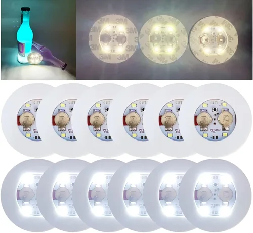 Vista 10 de HANCIRCLE Posavasos LED azul, paquete de 12 posavasos iluminados, luces LED adhesivas, luces de botella de vino, para bebidas, accesorios de bar