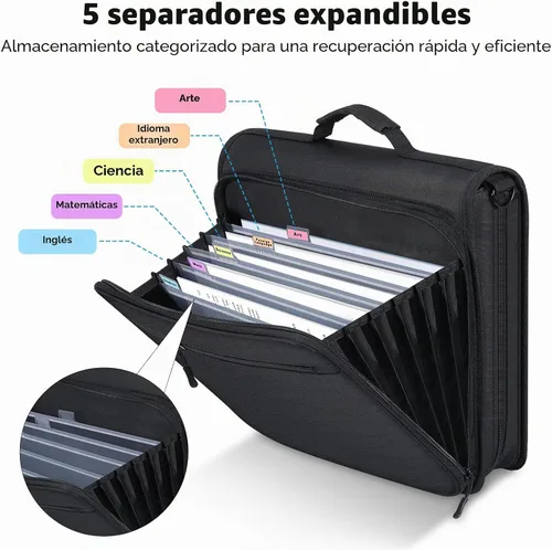 Vista 2 de MoKo Carpeta con cremallera, 3 anillos de 2 pulgadas, 500 hojas, carpetas Negro