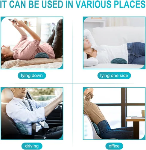 Vista 7 de Almohada de apoyo lumbar Panduo para silla de oficina, almohada lumbar de espuma viscoelástica para alivio del dolor de espalda baja - Negro (Azul)