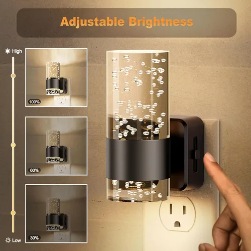 Vista 2 de JandCase Luz nocturna, luces nocturnas enchufables a la pared, luz nocturna LED de 3000 K con brillo ajustable de 0 a 100 lúmenes, luz nocturna