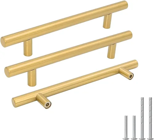 Vista 22 de Goldenwarm Tiradores de cajón de latón cepillado manijas de gabinete de oro - BSS-64-10