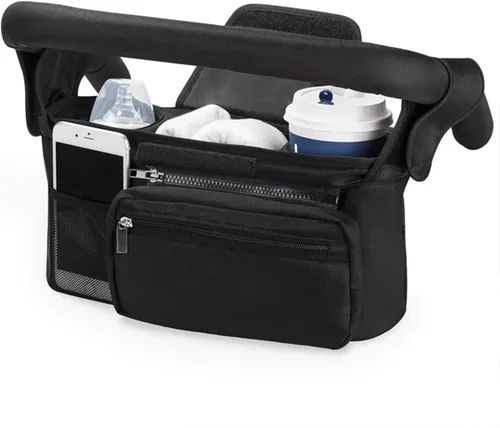 Organizador universal para cochecito con portavasos aislado, bolsa desmontable para teléfono y correa de transporte, se adapta a Uppababy, Baby