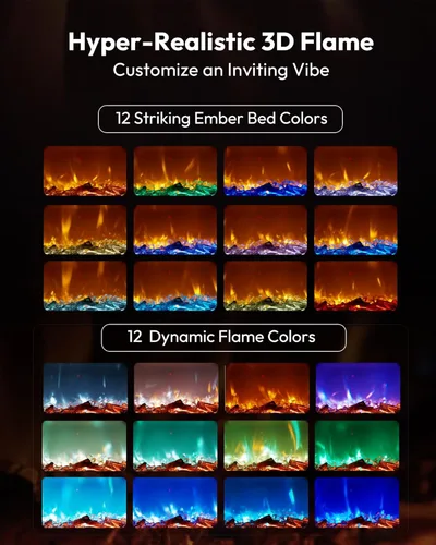 Vista 2 de EUHOMY Chimenea eléctrica de 60 pulgadas empotrada en la pared con control remoto, calentador de chimenea con color de llama ajustable, chimenea