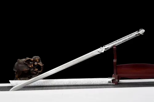 Vista 6 de Espada china, Tang jian espadas reales (hoja forjada de acero de alto carbono) aspecto de plata