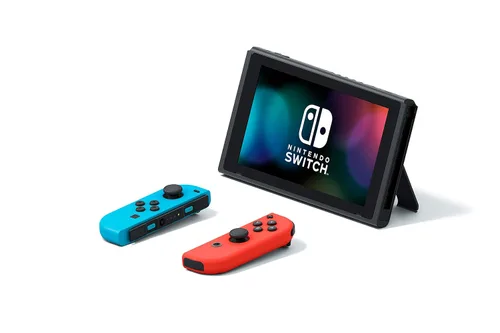 Vista 4 de Nintendo Switch V2 Game Console - Black HAC-001-01 w OEM BlueRed Joycon Renewed