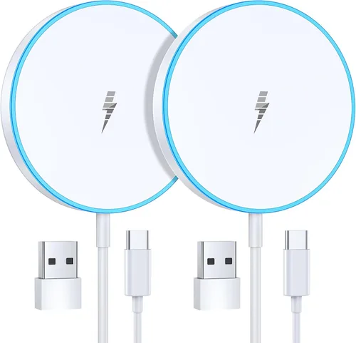 Cargador inalámbrico magnético 15W Paquete de 2 Cargador rápido Mag Safe para iPhone 17 Pro Max/17 Pro/16 Air/17/16/15/14/13/12 Serie Almohadilla de