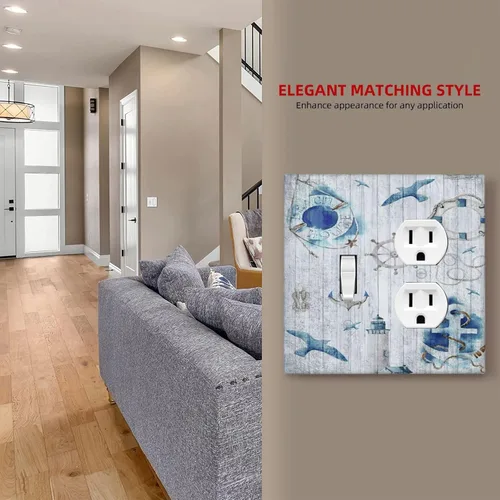Vista 7 de Cubierta Decorativa para Interruptor de Luz Anclajes Tablón Faros Aves Marinas 2 Gang Cubiertas de Tomacorriente 1 Toggle 1 Dúplex Placa de Pared