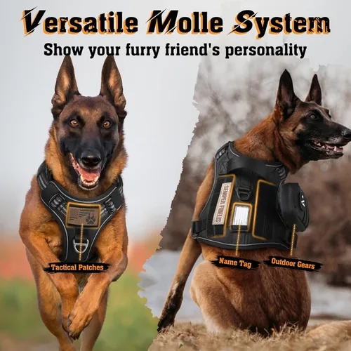 Vista 7 de rabbitgoo Arnés para perros pequeños, medianos y grandes, chaleco de servicio táctico militar sin tirones con tiras reflectantes y asa de control