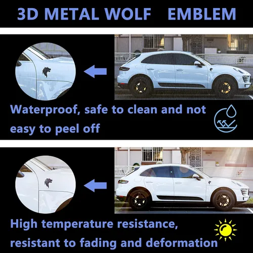 Vista 3 de 2 piezas Cool Wolf Head Car Side/Rear / Front Decor Badge Emblema 3D Autoadhesivo Placa Adhesiva para Coche (negro)