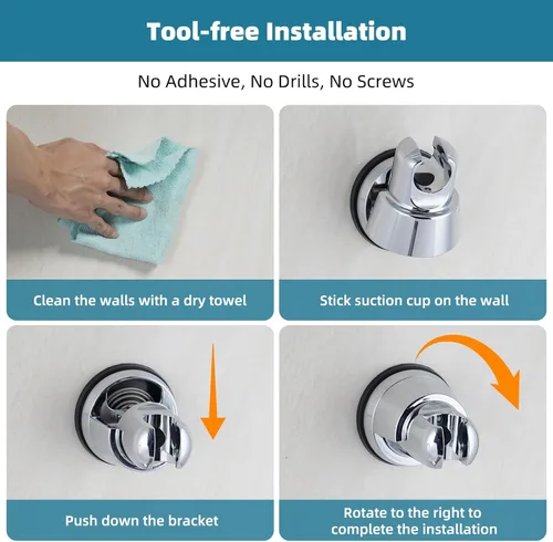 Vista 7 de iFealClear Soporte de cabezal de ducha con ventosa al vacío, soporte de cabezal de ducha de mano extraíble, soporte rociador de cabezal de ducha