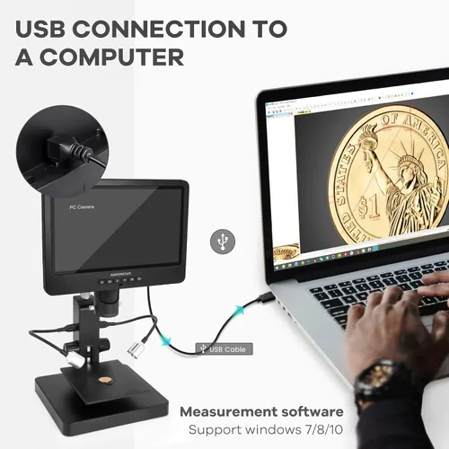 Vista 7 de Andonstar AD249S-P Microscopio digital HDMI de 10.1 pulgadas, grabación de video UHD de 4000 x 3 lentes 2160P, kit de microscopio biológico