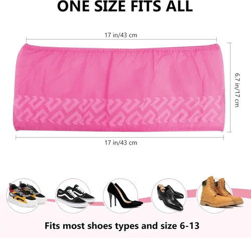 Vista 4 de squish Fundas para zapatos, desechables, antideslizantes, paquete de 100 (50 pares), color rosa, gruesas, extra desechables, fundas para botas