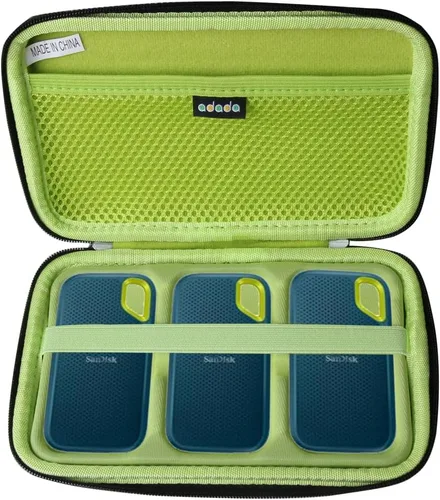 Adada Funda rígida para SanDisk 500 GB / 250 GB / 1 TB / 2 TB Extreme Portable SSD (negro + verde, funda para 3 discos duros)