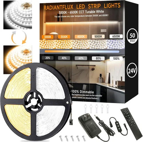 Vista 19 de Kit de iluminación debajo del gabinete Tiras pequeñas de luz LED de 10 pies blancas, tira de luces LED flexible regulable, 180 LED, súper brillantes