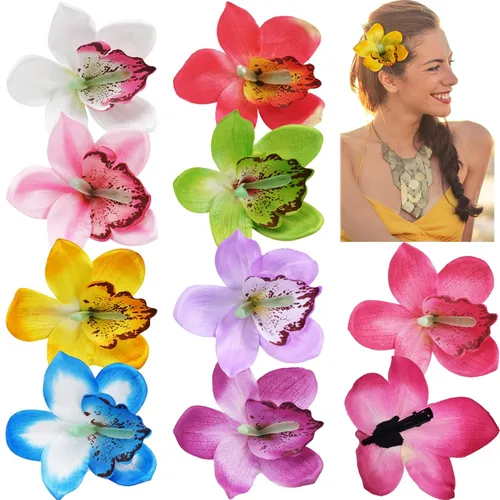 Paquete de 9 pinzas para el cabello multicolor para mujer, diseño de orquídea de gasa, flores bohemias, accesorios para novia, accesorios de boda,