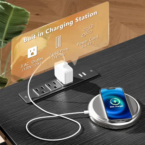 Vista 7 de Furologee Soporte de TV con tomas de corriente y luces LED, centro de entretenimiento de 55 pulgadas para televisores de 55 y 60 pulgadas, mesa Negro