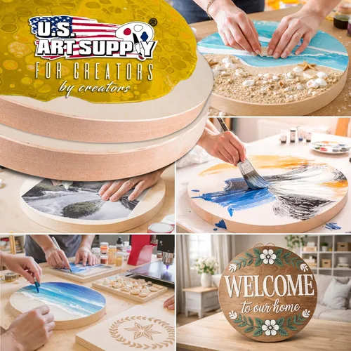 Vista 7 de U.S. Art Supply Paneles redondos de madera de abedul de 6 pulgadas sin terminar para pintura, lienzo de madera, paquete de 4 unidades de 3/4