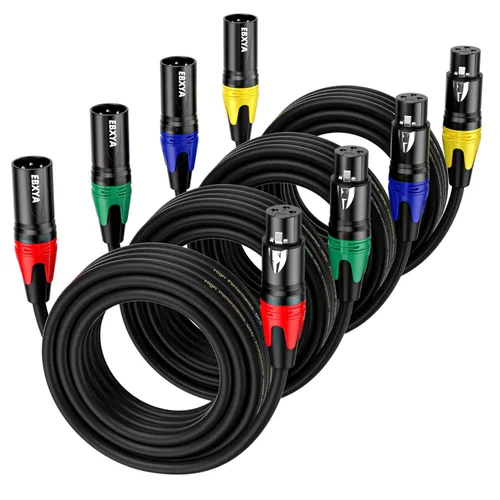 Vista 7 de EBXYA Cables XLR, paquete de 6 cables de micrófono XLR macho a hembra, cable de altavoz XLR equilibrado de 3 pines, cable de micrófono multicolor