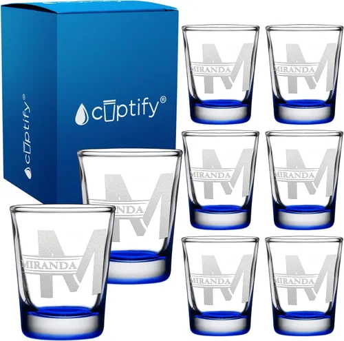 Vista 33 de Inicial y nombre de cristal de chupito personalizado, 2 onzas, parte inferior negra grabada con texto personalizado para regalos, bodas, cumpleaños