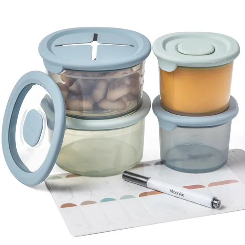 Moonkie Recipientes de silicona para alimentos para bebés | Tarros de almacenamiento de alimentos para bebés de 8 oz/4 oz con tapas herméticas y una