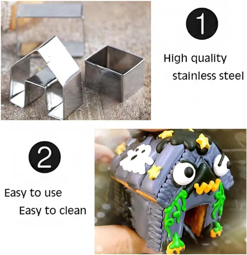 Vista 3 de 3 piezas de juego de cortadores de galletas de casa de Navidad, mini cortador de galletas de casa de jengibre de acero inoxidable, molde