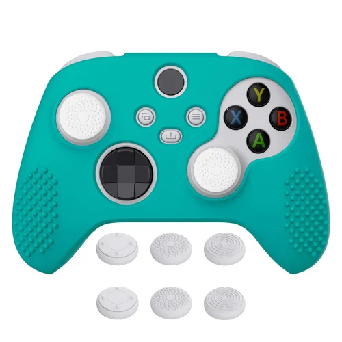 eXtremeRate PlayVital Aqua Green 3D Studded Edition Anti-slip Silicone Cover Skin for Xbox Series X/S Controller, Soft Rubber Case Protector for