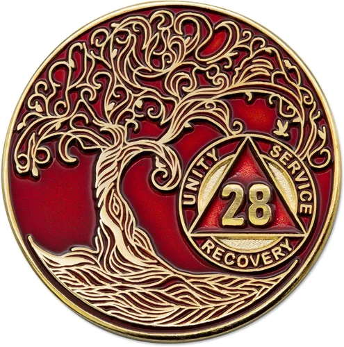 Vista 69 de 1 año Sobriety Mint Twisted Tree of Life Medallón de recuperación AA chapado en oro, chip/ficha - negro
