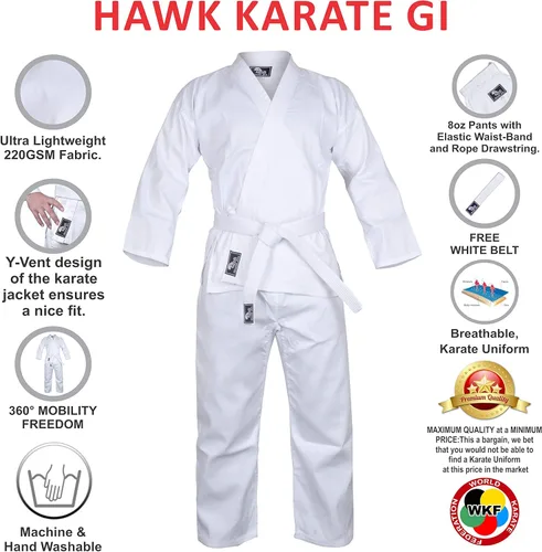 Vista 3 de Hawk Sports Karate Uniform for Kids & Adults Lightweight Student Karate Gi Martial Arts Uniform with Belt