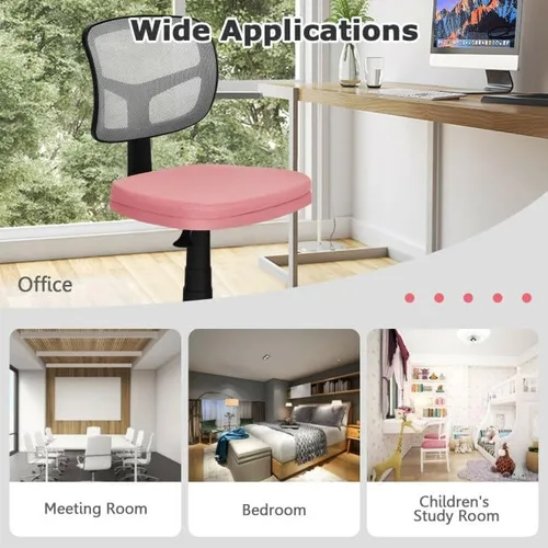 Vista 17 de Silla de trabajo ergonómica tapizada sin brazos, silla de oficina de malla ajustable en altura ajustable, silla de escritorio para computadora