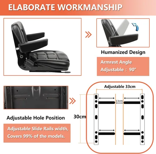 Vista 4 de Asiento universal para montacargas, asiento para tractor con micro interruptor, apoyabrazos y cinturón de seguridad, para tractor, excavadora
