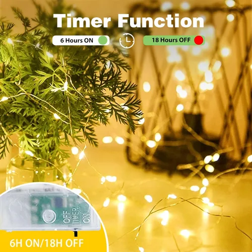 Vista 9 de Paquete de 2 guirnaldas de luces LED, funcionan con pilas, 5 m, 50 luces intermitentes, temporizador, impermeables, para habitaciones, bodas