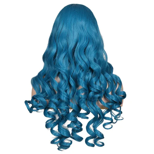 Vista 7 de ColorGround Peluca larga y rizada para cosplay con 2 colas de caballo (azul celeste)
