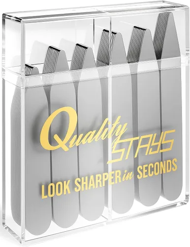 Quality Stays 52 cuellos de metal en caja con división, 8 - 2.2", 18 - 2.35", 18 - 2.5", 8 - 2.75", Plateado