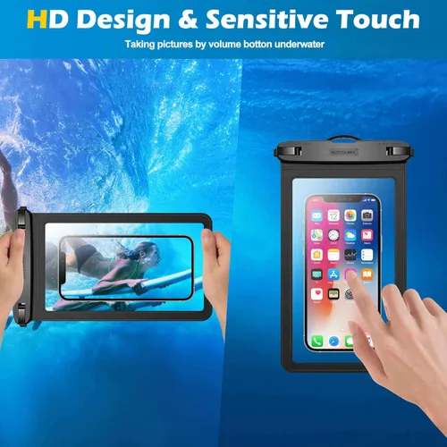 Vista 5 de Paquete de 4 bolsas grandes impermeables para teléfono de 10.5 pulgadas, soporte para celular transparente bajo el agua, bolsa seca universal a
