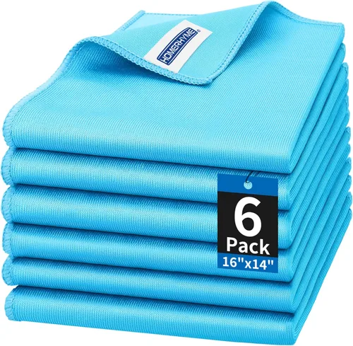 Vista 20 de Paño de limpieza de microfibra – Paquete de 6 paños de limpieza de lentes, trapos de limpieza de ventanas de 16 x 14 pulgadas, paños de pulido sin